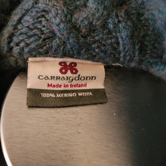 Classic Irish Cable Knit Zip Up Sweater Carraigdonn Merino Wool XL Unisex Warmt - Picture 8 of 8